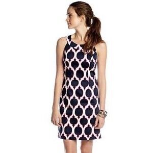 Crown & Ivy Womens 10 Seaside Lattice Printed Navy Blue Dress Sleeveless Mini